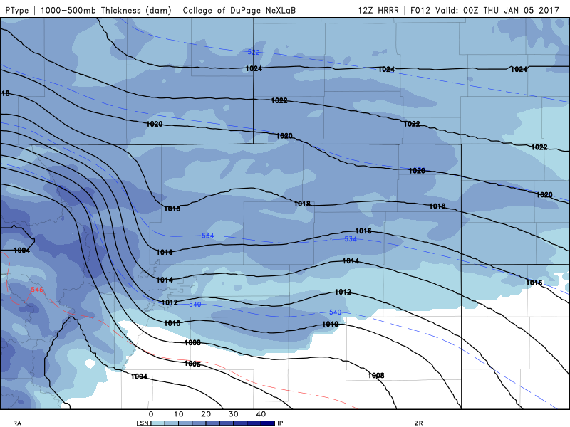 HRRR model snowfall intensity forecast from 8pm through noon tomorrow.