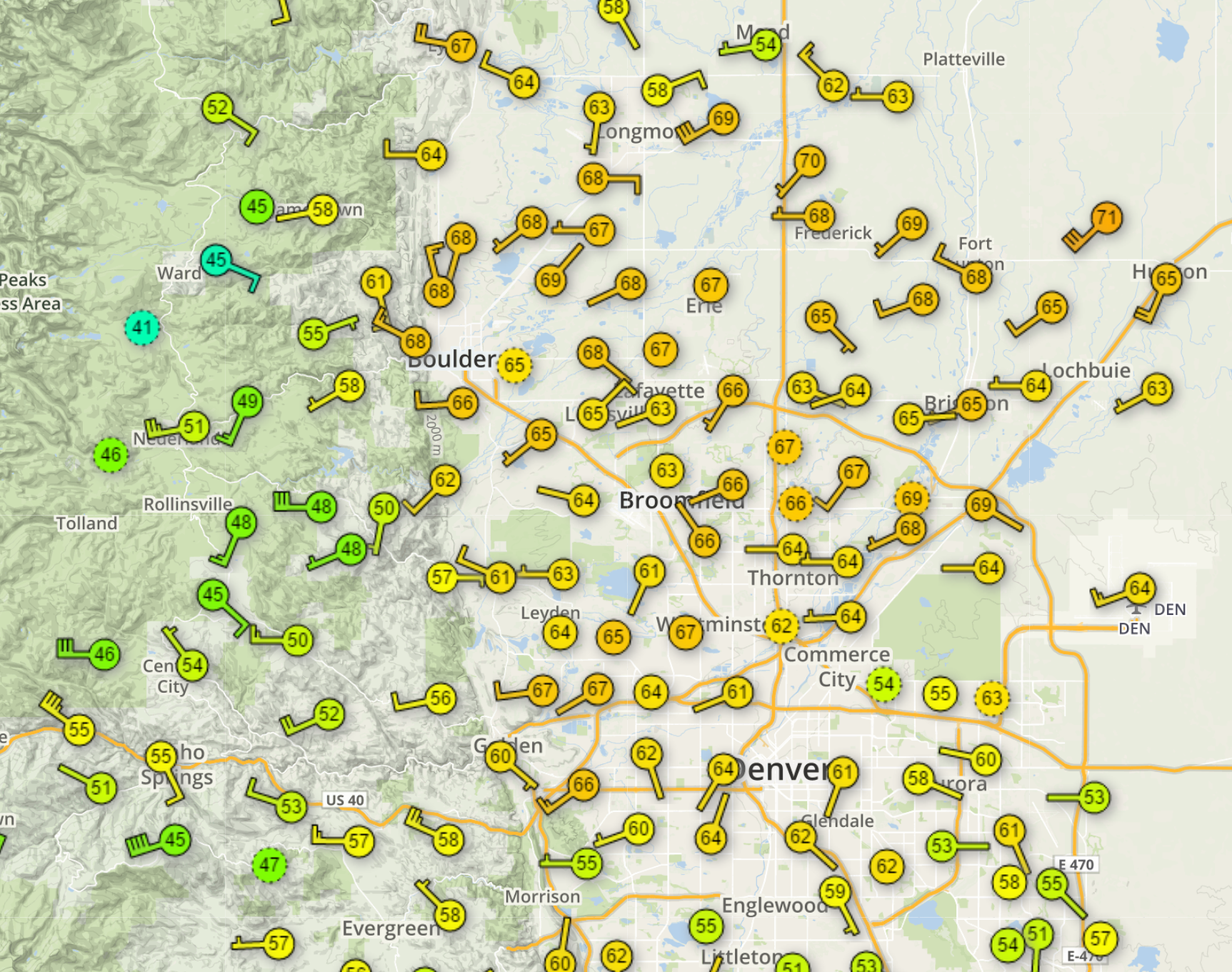 Current temperatures as of 6AM Friday