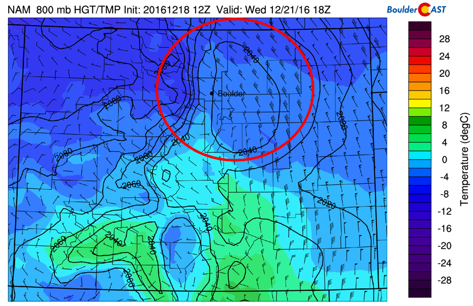 NAM low-level temperature and winds for Wednesday