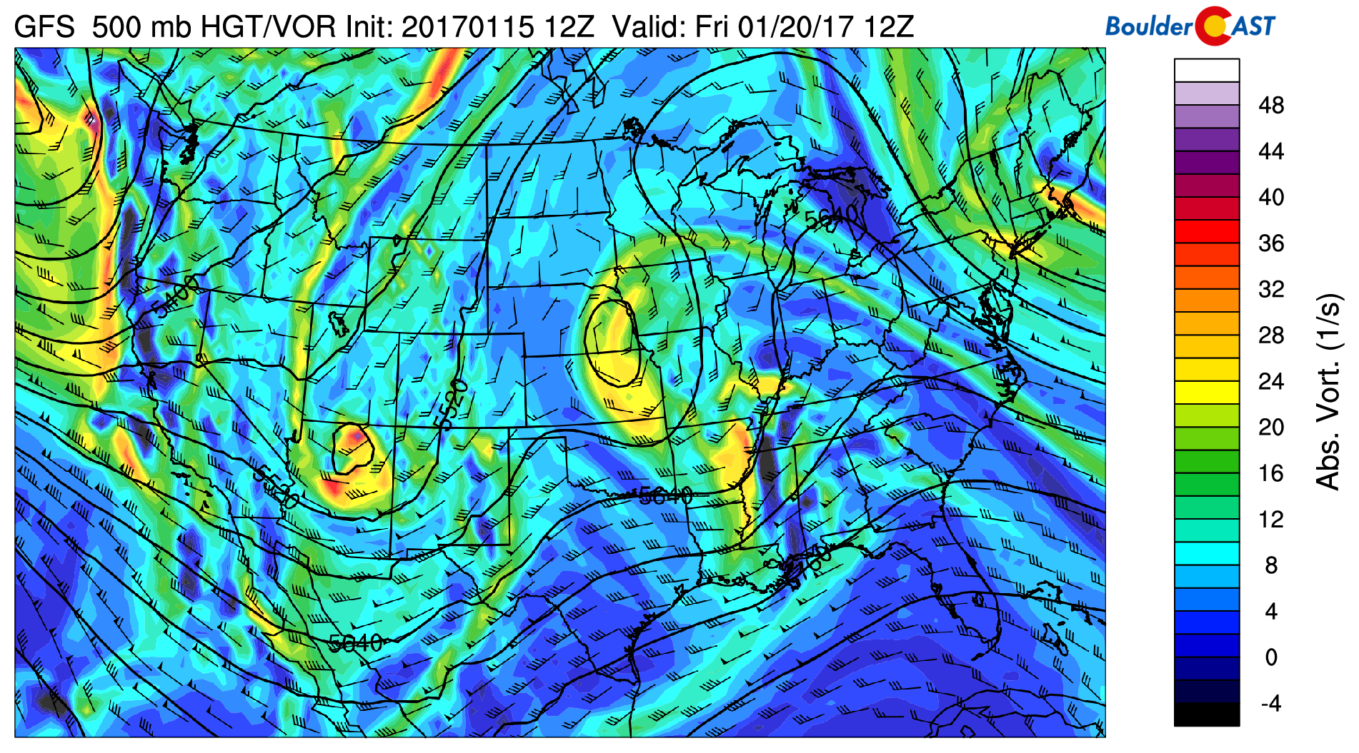 GFS mid-level 500 mb flow for Friday
