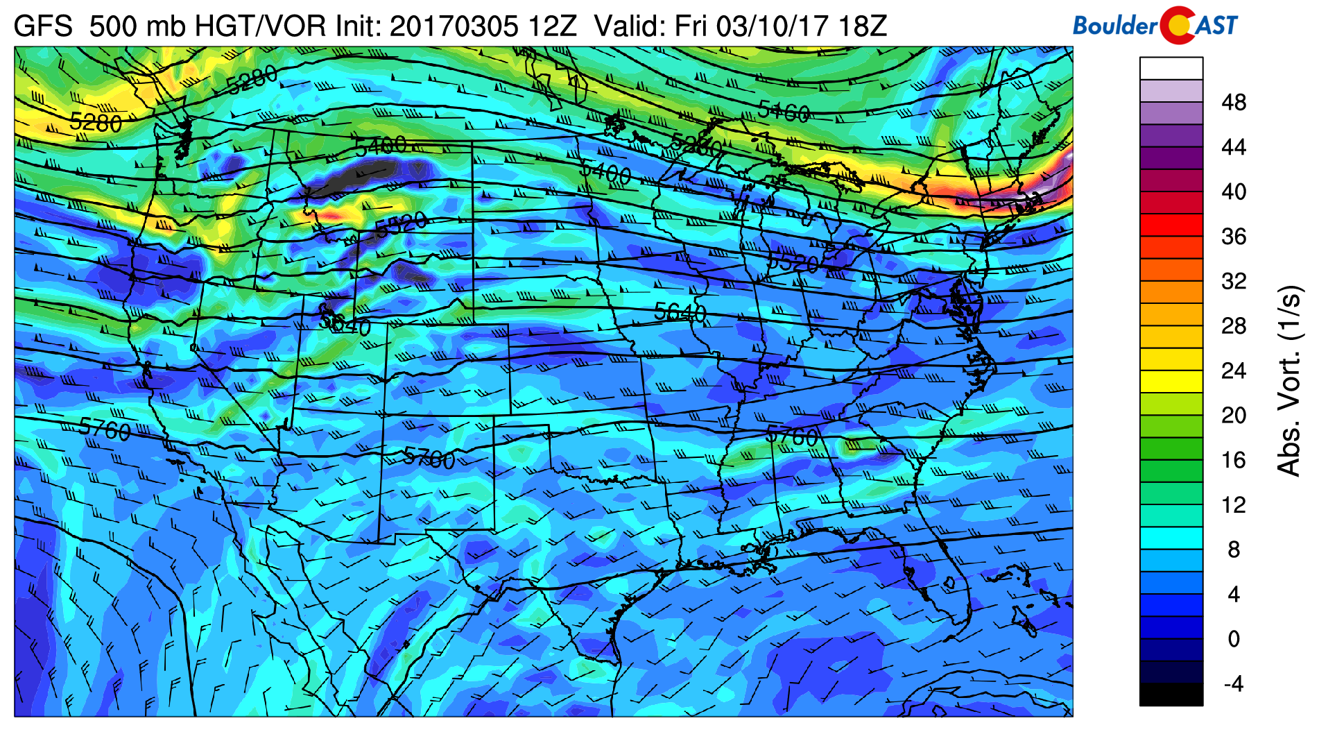 GFS 500 mb absolute vorticity for Friday
