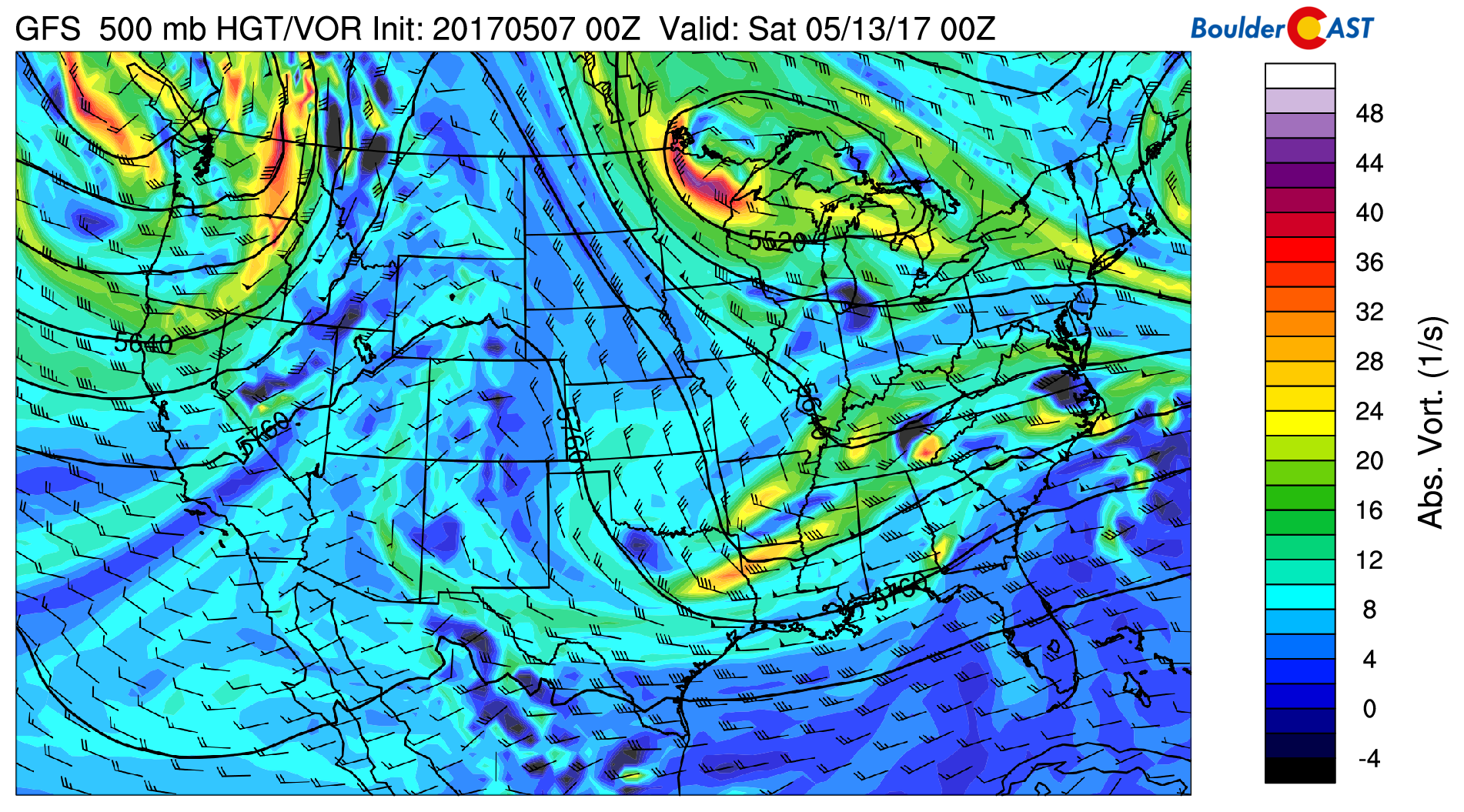 GFS 500 mb absolute vorticity for Friday