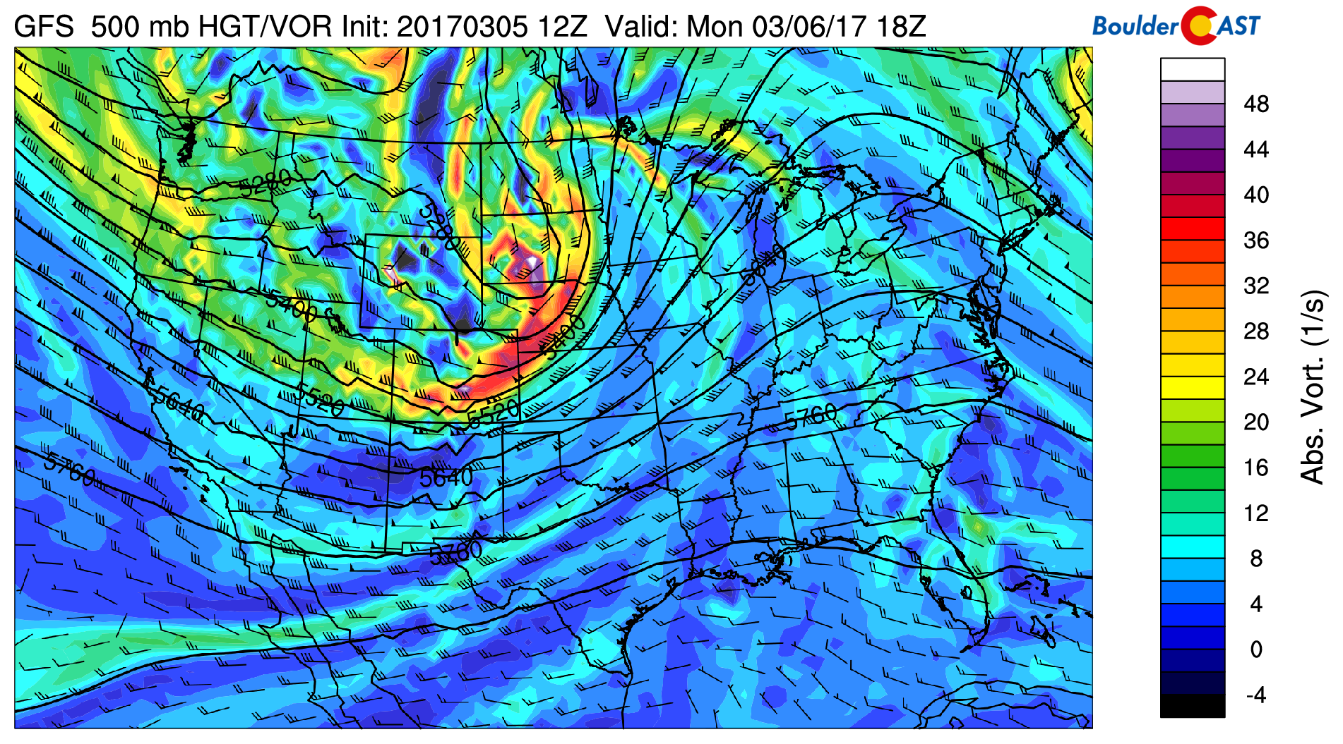 GFS 500 mb absolute vorticity for this afternoon