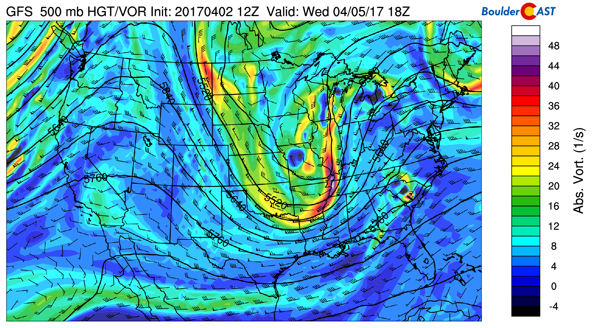 GFS 500 mb mid-level flow for Wednesday