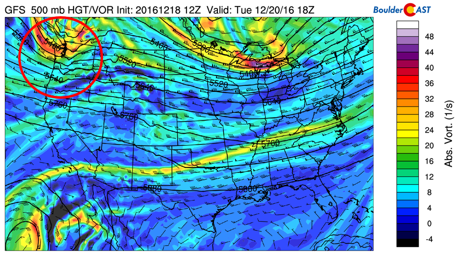 GFS mid-level atmospheric pattern for Tuesday