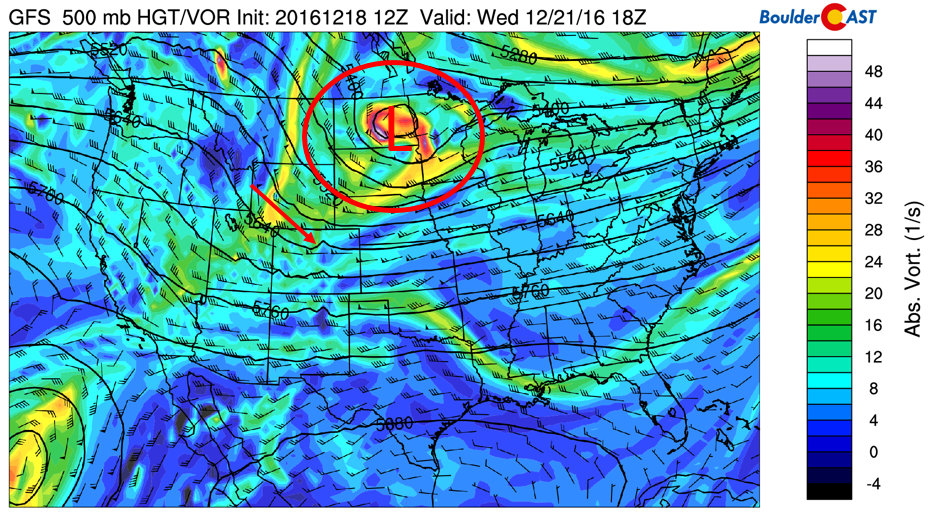 GFS mid-level atmospheric pattern for Wednesday